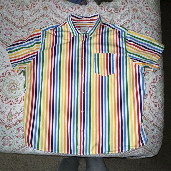 Trinity Collective Mens Multicolor Rainbow Button Down Shirt Stripes XXL Vintish - Picture 1 of 6